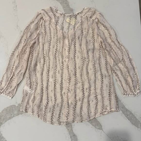 Lucky Brand NWT Semi Sheer Floral Beige Long Sleeve Tunic Blouse Women’s Medium - Picture 6 of 8